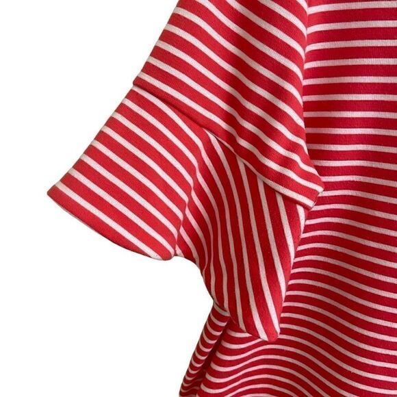Draper James Sailor Stripe Flutter Sleeve Tee Coral White Large - Picture 3 of 6